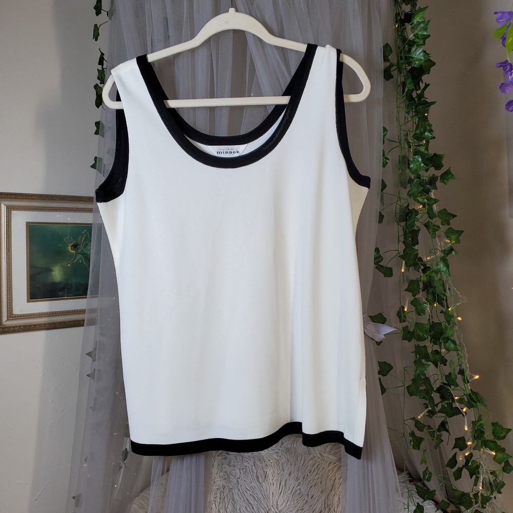 Misook White Tank Top with Black Trim